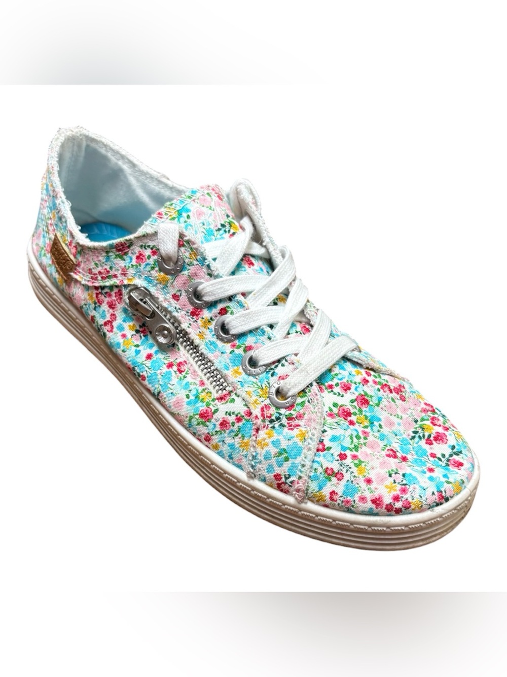 Blowfish Malibu Floral Canvas Sneakers  Turquoise Pink Flowers & Zipper Size 11